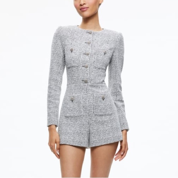 Alice Olivia Tweed Shiloh Romper Playsuit Sz 12 - Picture 2 of 15